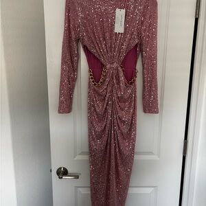 Glamorous Pink Sequin Long Sleeve Dress